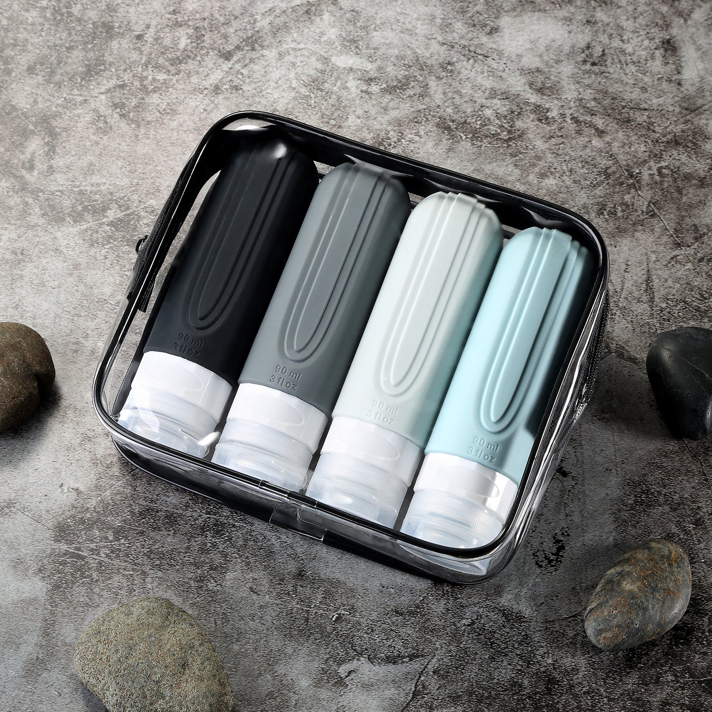 Mrsdry Travel Bottles for Toiletries, Tsa Approved 3oz Travel Size Containers BPA Free Leak Proof Refillable Liquid Silicone Squeezable Travel Accessories for Shampoo Conditioner Lotion (4 Pack)