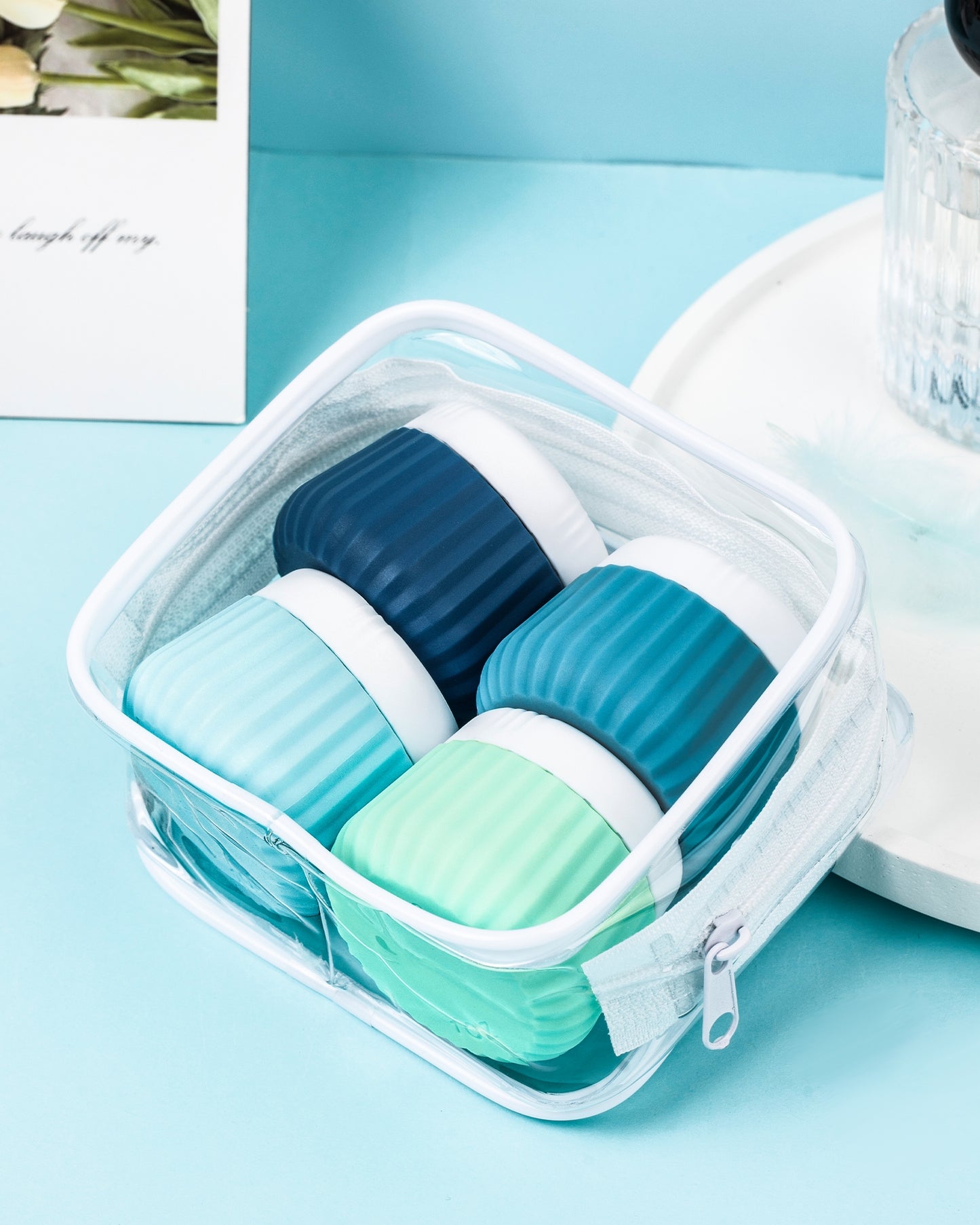 Mrsdry Travel Containers for Toiletries 4 Pack, TSA Approved Travel Size Toiletries, Portable Size Containers, With Clear Bag Leak Proof Silicone Jars, Essentials Creams Jars Carrying Small Items