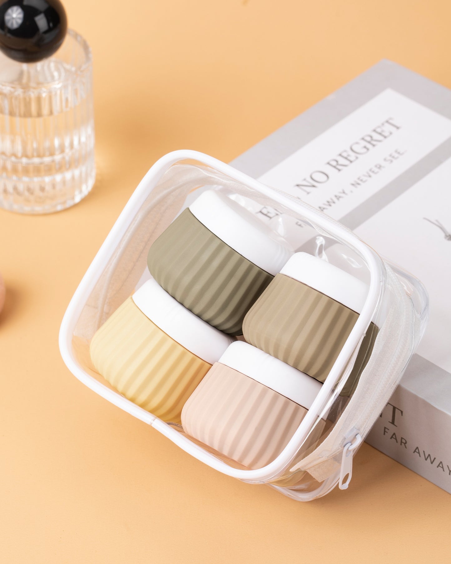 Mrsdry Travel Containers for Toiletries 4 Pack, TSA Approved Travel Size Toiletries, Portable Size Containers, With Clear Bag Leak Proof Silicone Jars, Essentials Creams Jars Carrying Small Items