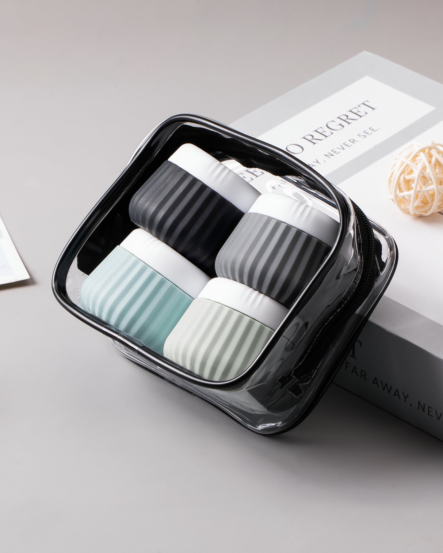 Mrsdry Travel Containers for Toiletries 4 Pack, TSA Approved Travel Size Toiletries, Portable Size Containers, With Clear Bag Leak Proof Silicone Jars, Essentials Creams Jars Carrying Small Items