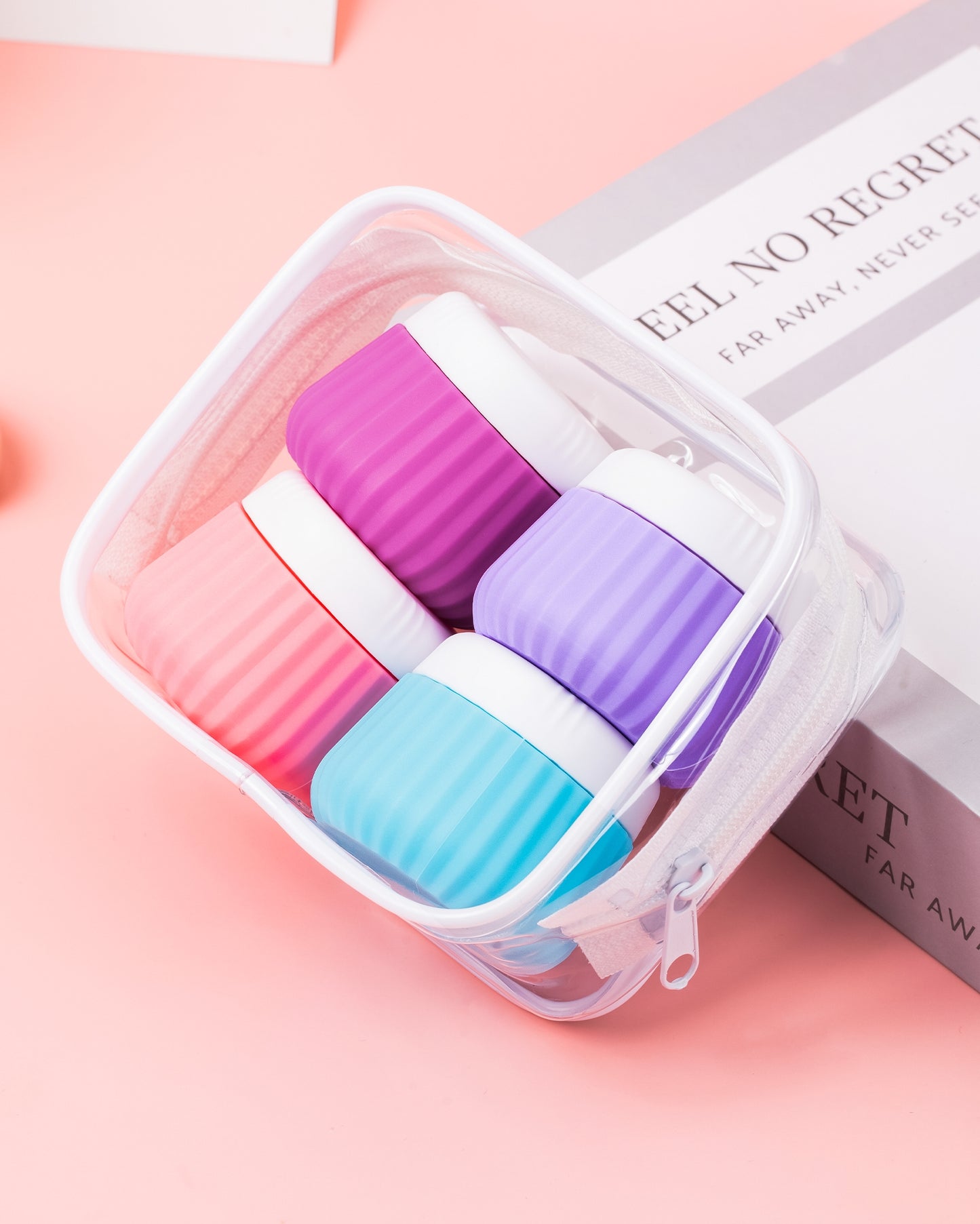 Mrsdry Travel Containers for Toiletries 4 Pack, TSA Approved Travel Size Toiletries, Portable Size Containers, With Clear Bag Leak Proof Silicone Jars, Essentials Creams Jars Carrying Small Items