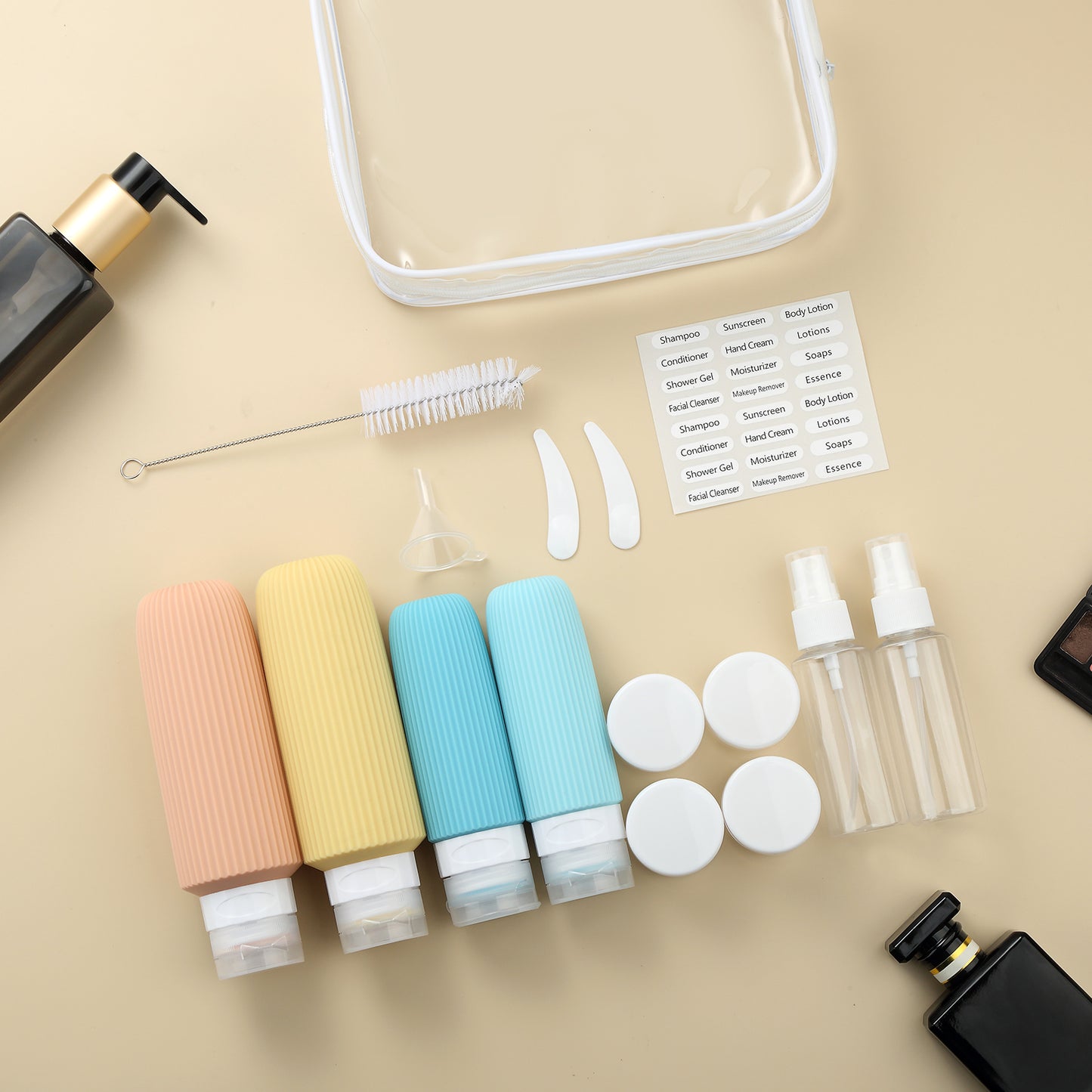 Mrsdry 16 Pack Travel Bottles for Toiletries, Large 6oz Silicone Travel Containers jar for Toiletries, Leak Proof Refillable Liquid Shampoo And Conditioner Travel Essentials toiletry Bottles
