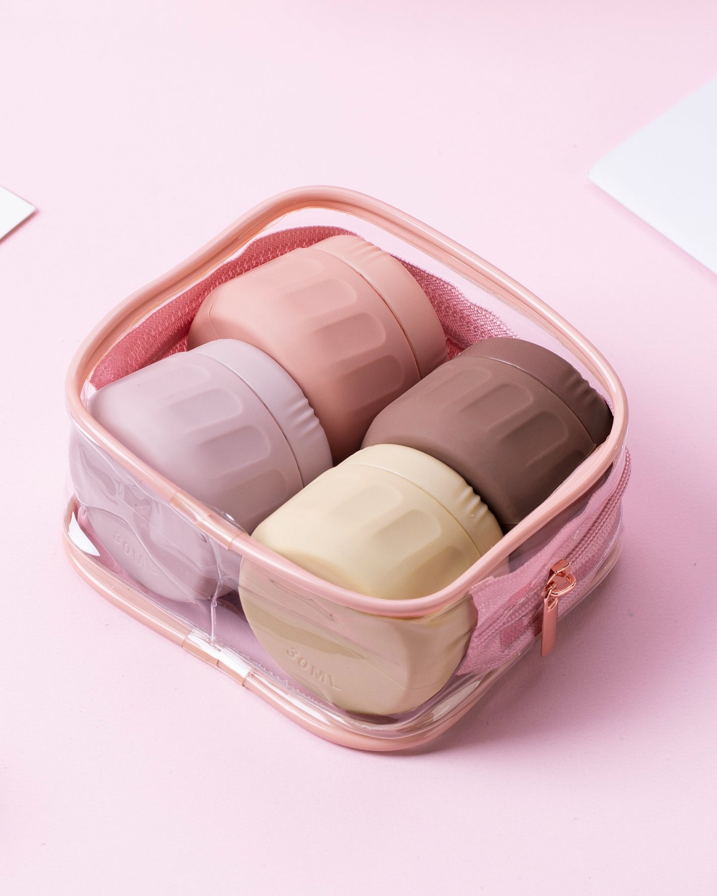 Mrsdry Travel Containers for Toiletries, TSA Approved Travel Size Toiletries 4 Pack, Refillable Containers, With Clear Bag, Leak Proof Silicone Jars, Essentials Creams Jars Carrying Small Items