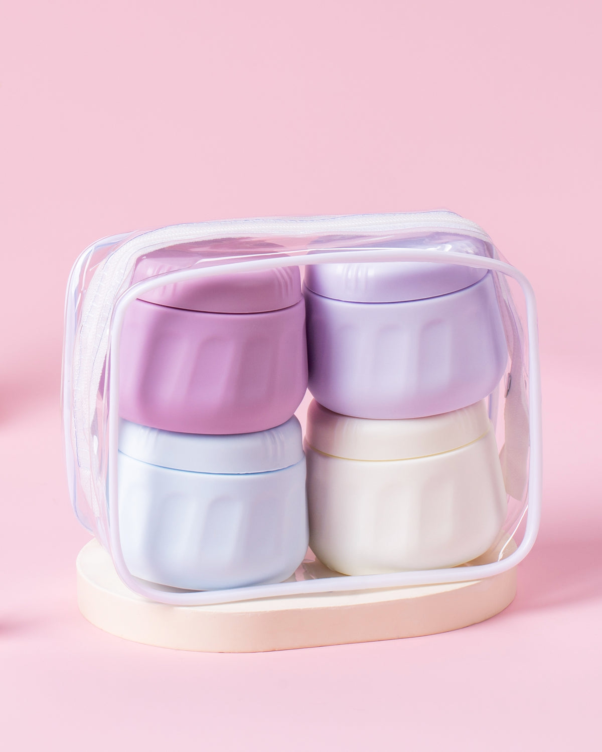 Mrsdry Travel Containers for Toiletries, TSA Approved Travel Size Toiletries 4 Pack, Refillable Containers, with Clear Bag, Leak Proof Silicone Jars, Essentials Creams Jars Carrying Small Items
