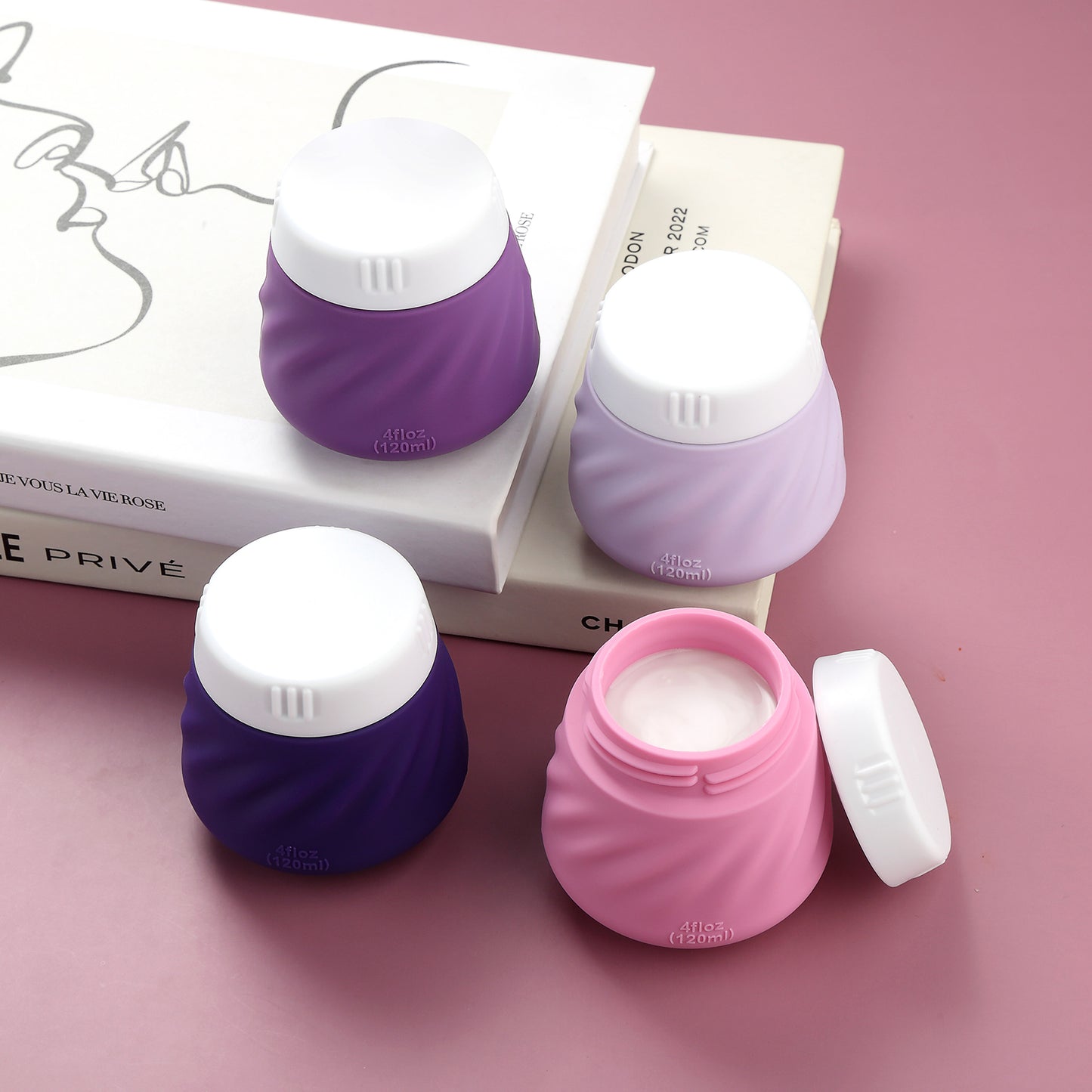 Mrsdry Travel Containers for Toiletries, Silicone Cream Jars TSA Approved Travel Size Containers with Clear Bag, Leak-proof Travel Accessories with Lid for Cosmetic Face Body Hand Cream (4 Pack)