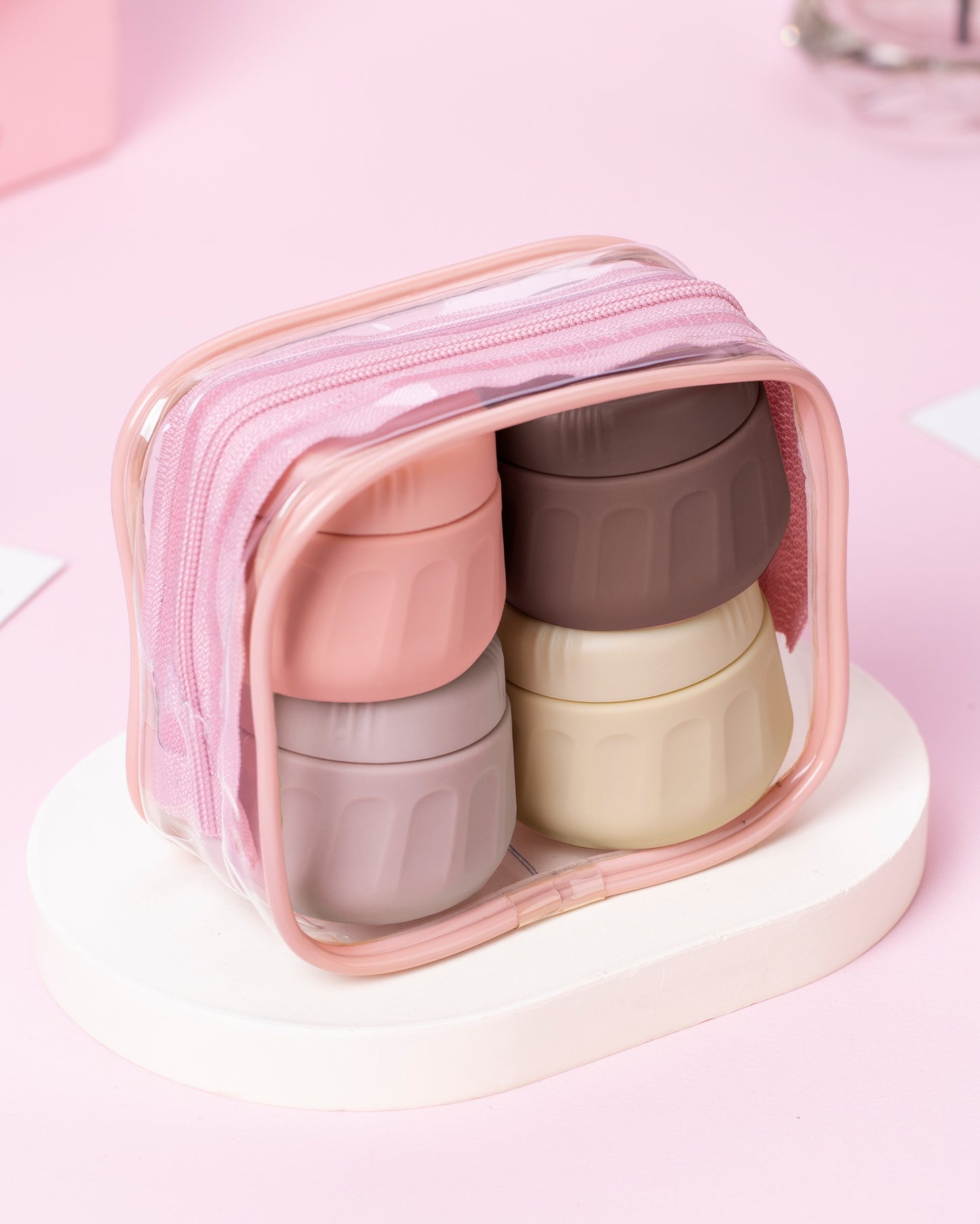 Mrsdry Travel Containers for Toiletries, TSA Approved Travel Size Toiletries 4 Pack, Refillable Containers, With Clear Bag, Leak Proof Silicone Jars, Essentials Creams Jars Carrying Small Items