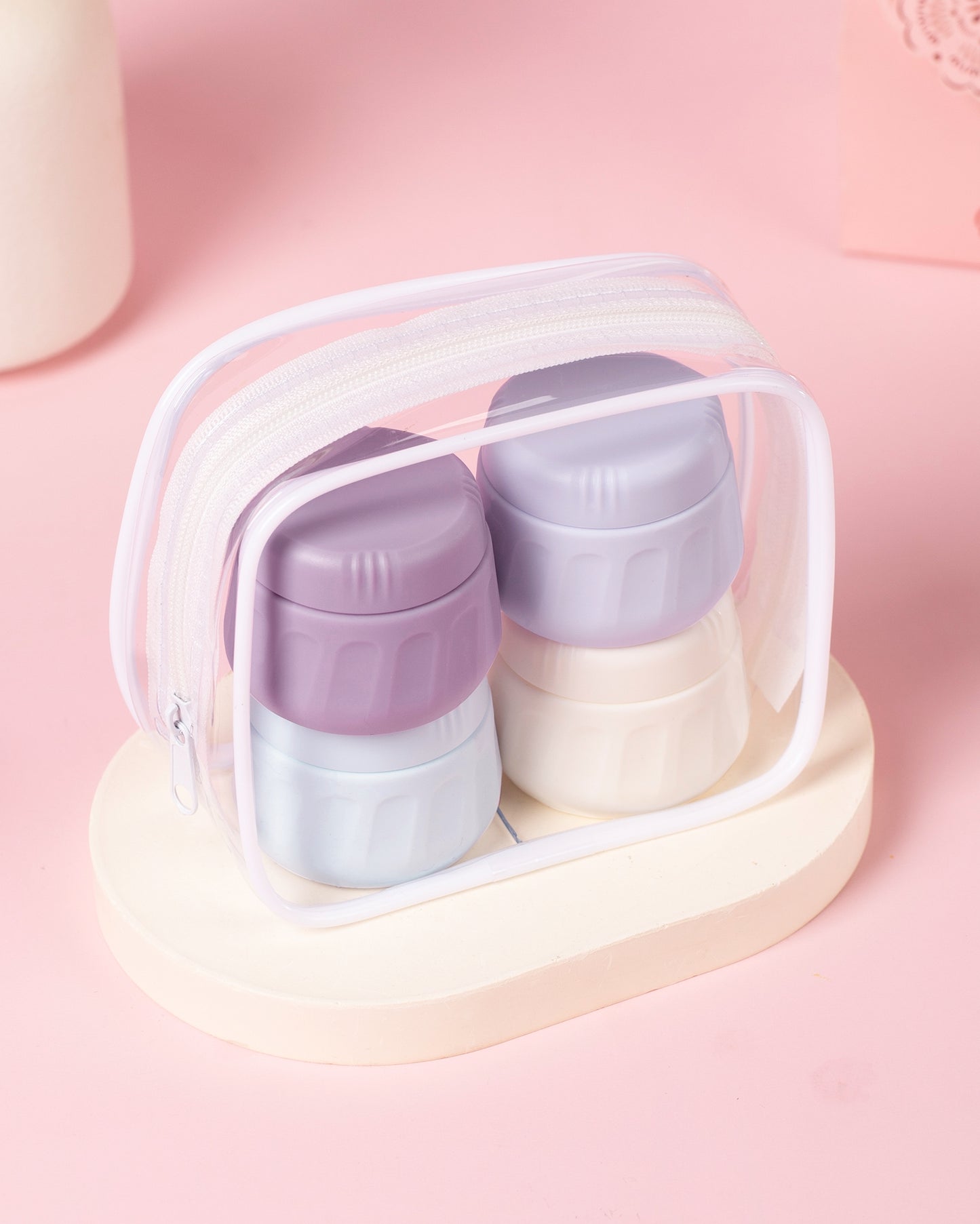 Mrsdry Travel Containers for Toiletries, TSA Approved Travel Size Toiletries 4 Pack, Refillable Containers, With Clear Bag, Leak Proof Silicone Jars, Essentials Creams Jars Carrying Small Items