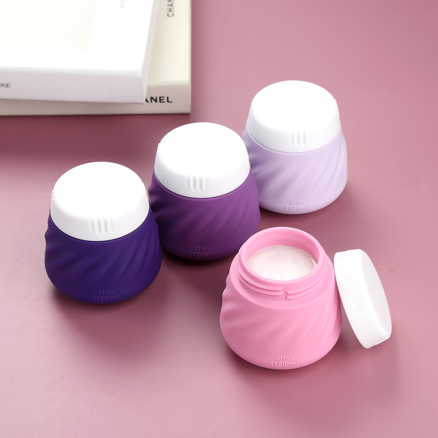 Mrsdry Travel Containers for Toiletries, Silicone Cream Jars TSA Approved Travel Size Containers with Clear Bag, Leak-proof Travel Accessories with Lid for Cosmetic Face Body Hand Cream (4 Pack)