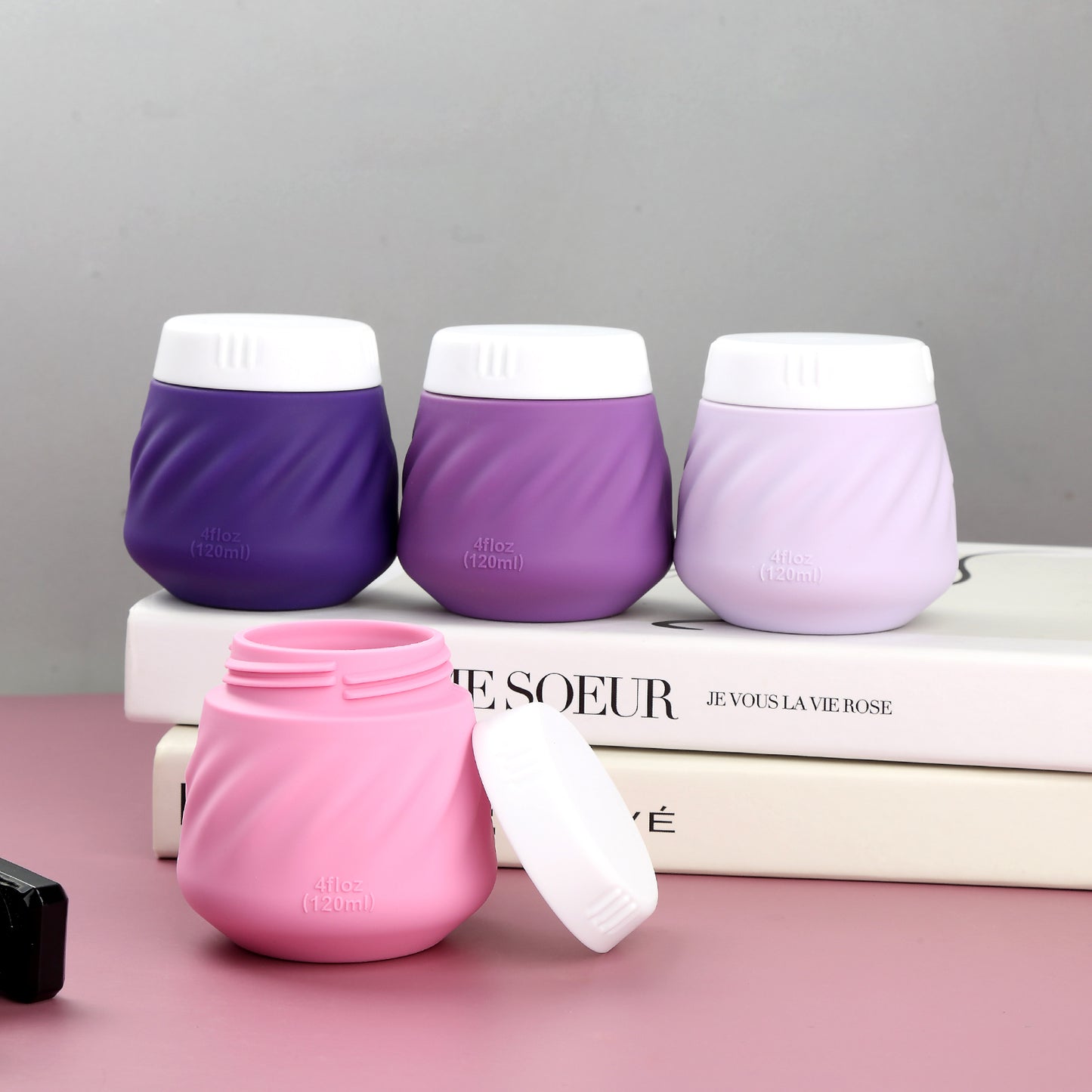 Mrsdry Travel Containers for Toiletries, Silicone Cream Jars TSA Approved Travel Size Containers with Clear Bag, Leak-proof Travel Accessories with Lid for Cosmetic Face Body Hand Cream (4 Pack)