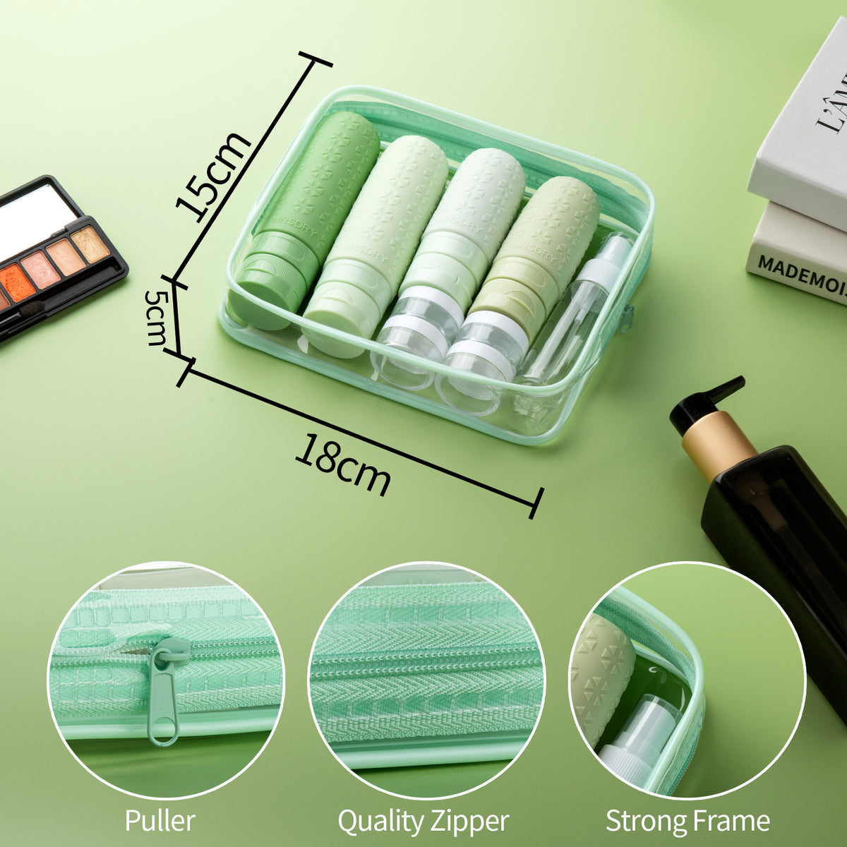 Mrsdry Travel Size Toiletries, TSA Approved Silicone Travel Containers for Toiletries, Leak Proof Refillable Liqus Shampoo And Conditioner travel Essentials toiletry Bottles (18 Pack)