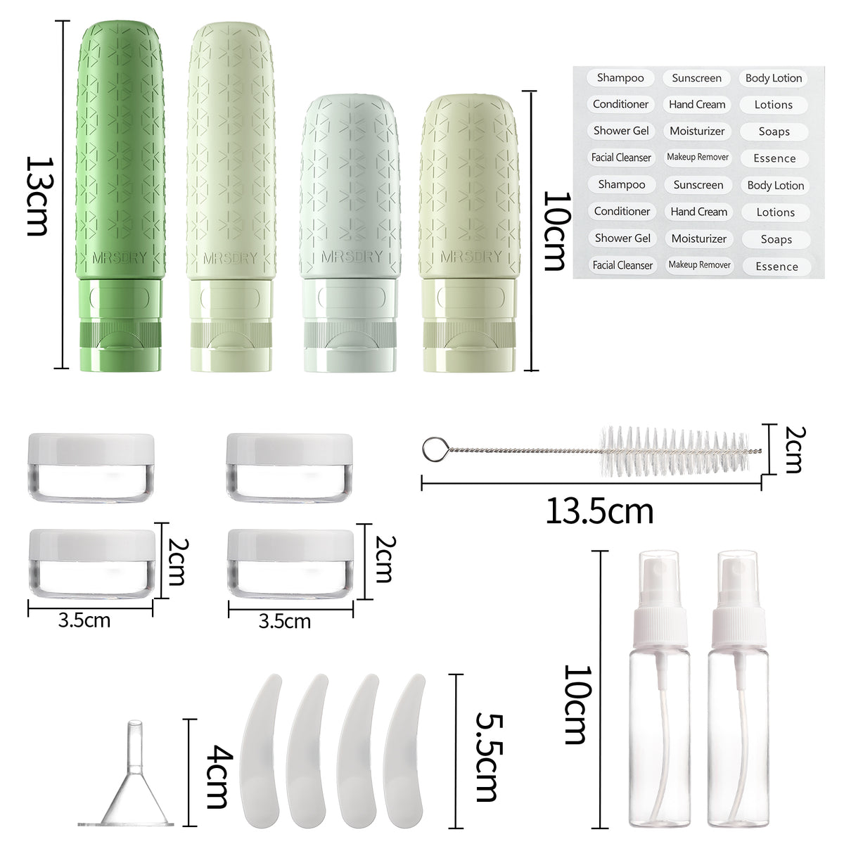 Mrsdry Travel Size Toiletries, TSA Approved Silicone Travel Containers for Toiletries, Leak Proof Refillable Liqus Shampoo And Conditioner travel Essentials toiletry Bottles (18 Pack)