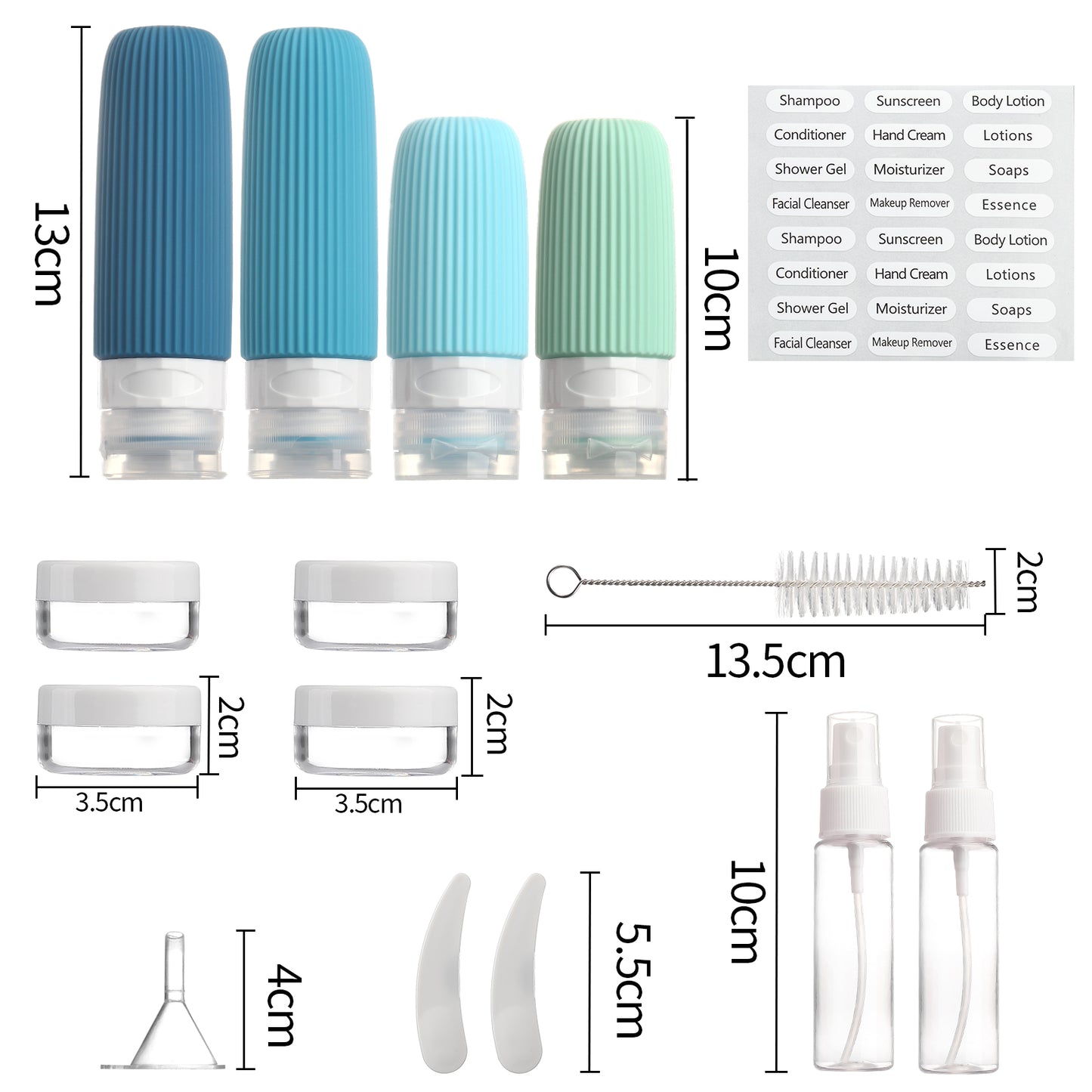Mrsdry 16 Pack Travel Bottles Set, TSA Approved Leak Proof Silicone Squeezable Containers for Toiletries, Refillable Travel Accessories for Conditioner, Shampoo, Lotion & Body Wash Accessories
