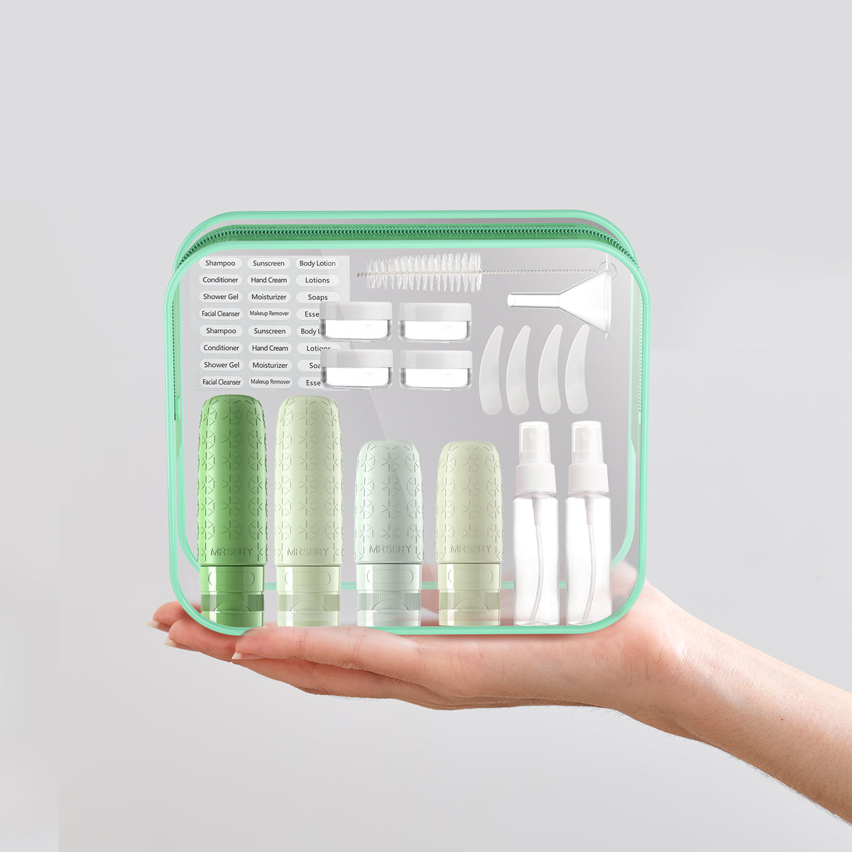Mrsdry Travel Size Toiletries, TSA Approved Silicone Travel Containers for Toiletries, Leak Proof Refillable Liqus Shampoo And Conditioner travel Essentials toiletry Bottles (18 Pack)
