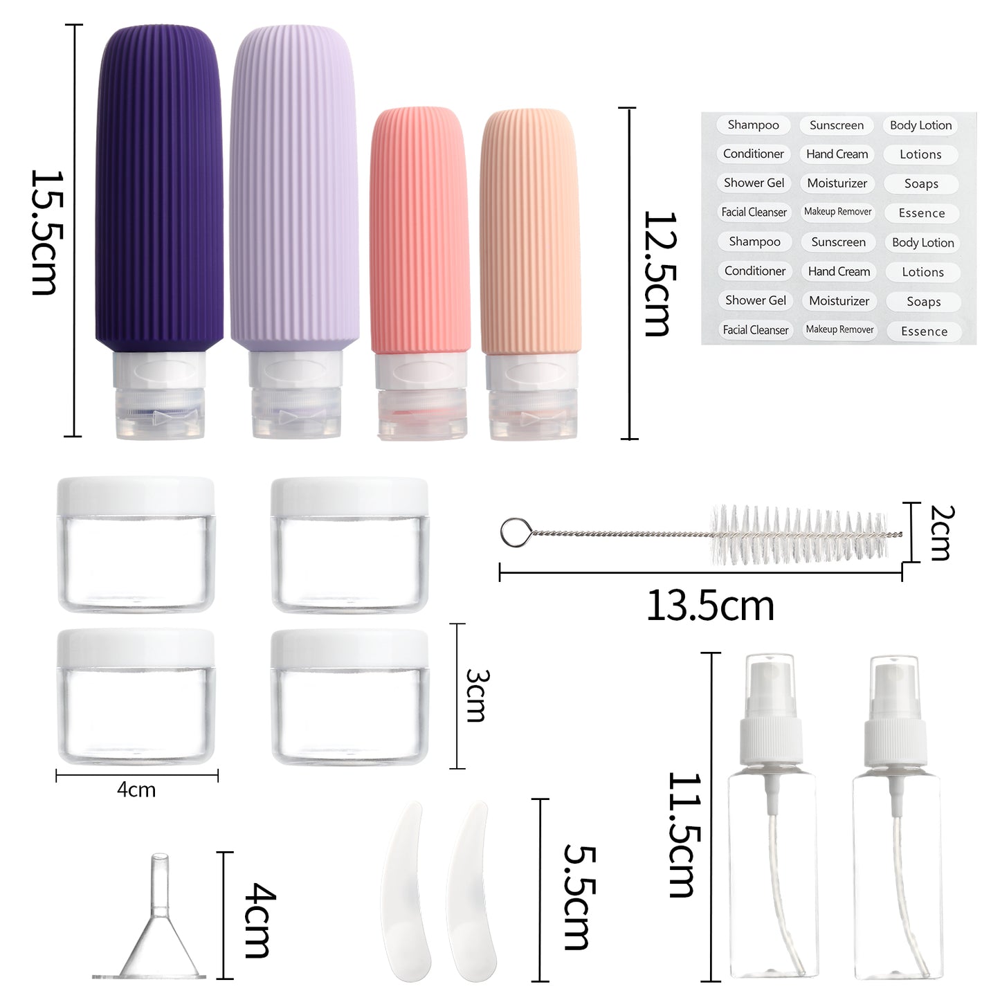 Mrsdry 16 Pack Travel Bottles for Toiletries, Large 6oz Silicone Travel Containers jar for Toiletries, Leak Proof Refillable Liquid Shampoo And Conditioner Travel Essentials toiletry Bottles