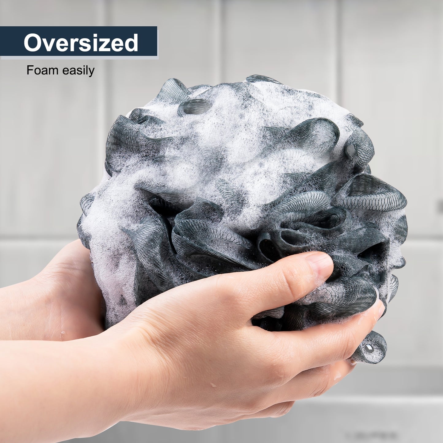Mrsdry Loofah Sponge, XXL Large Loofah 100g 4 Pack, Bath Sponge Soft Mesh Shower Loofah for Men, Body Scrub, Shower Pouf Bath Accessories, for Body Wash, Soap (Blue Gray)