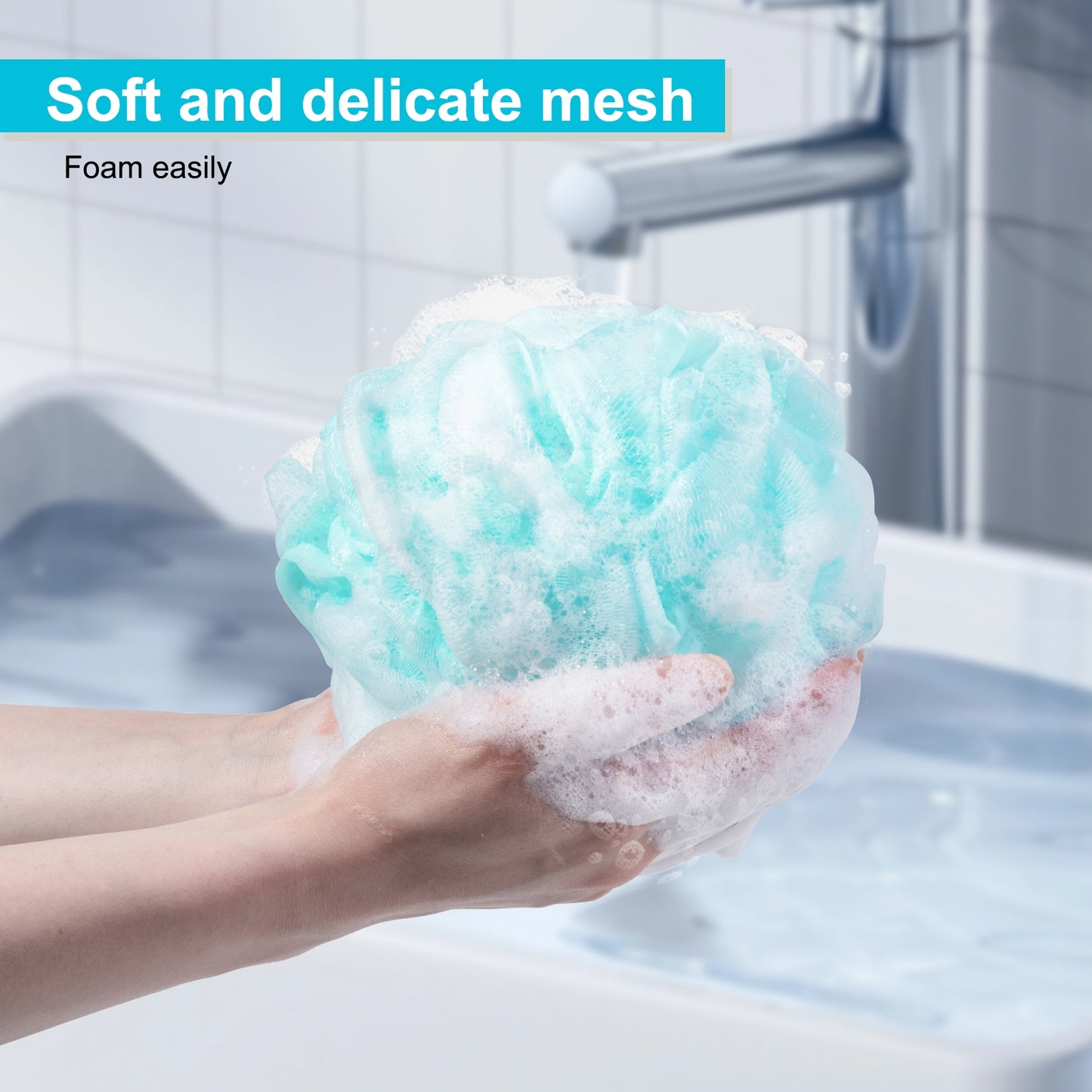 Mrsdry Loofah for Women 75g 4 Pack, Bath Sponge Soft Mesh Shower Puff Loofah Sponge, Exfoliating Body Scrubber, lufas for Women, Shower Accessories (Blue)