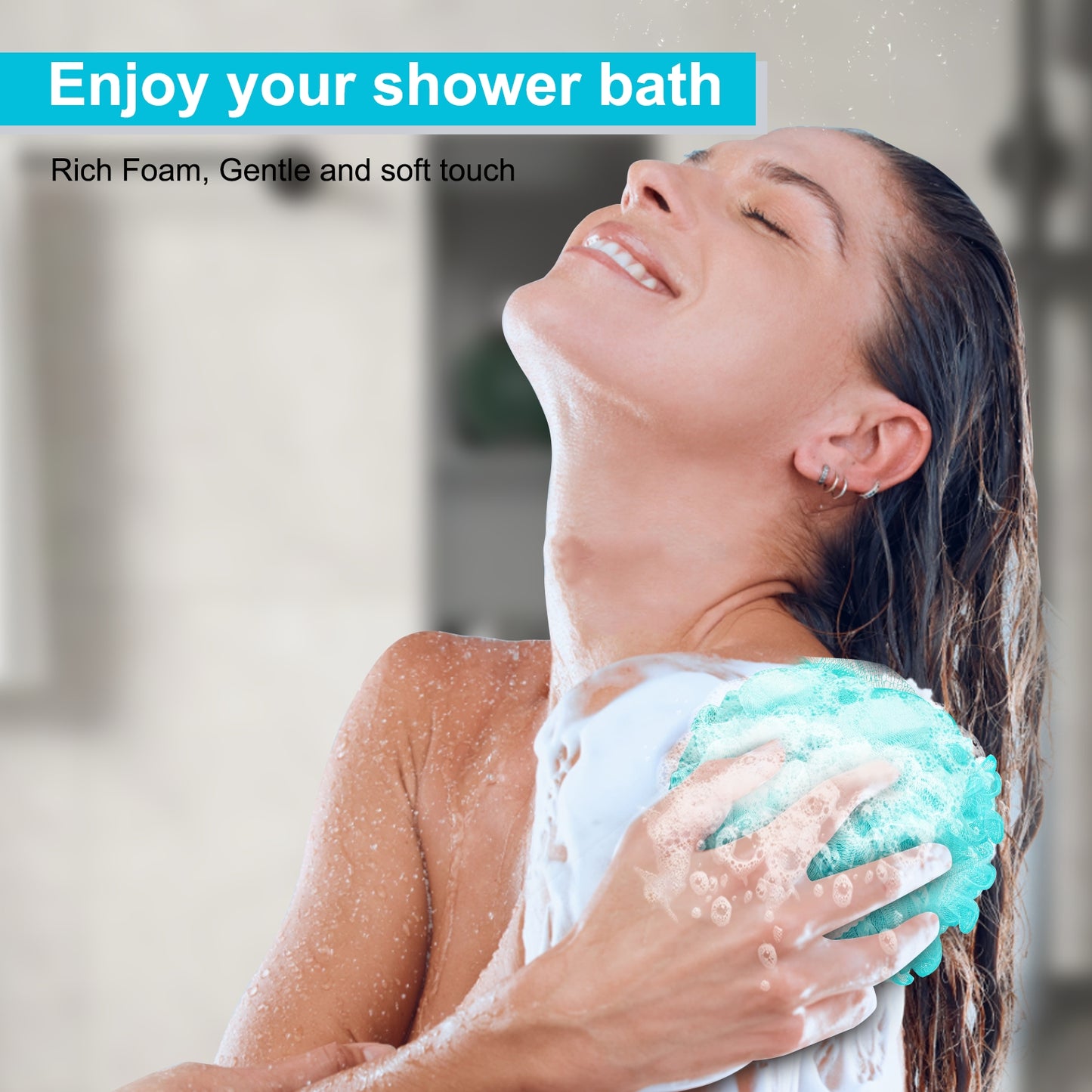 Mrsdry Loofah for Women 75g 4 Pack, Bath Sponge Soft Mesh Shower Puff Loofah Sponge, Exfoliating Body Scrubber, lufas for Women, Shower Accessories (Blue)