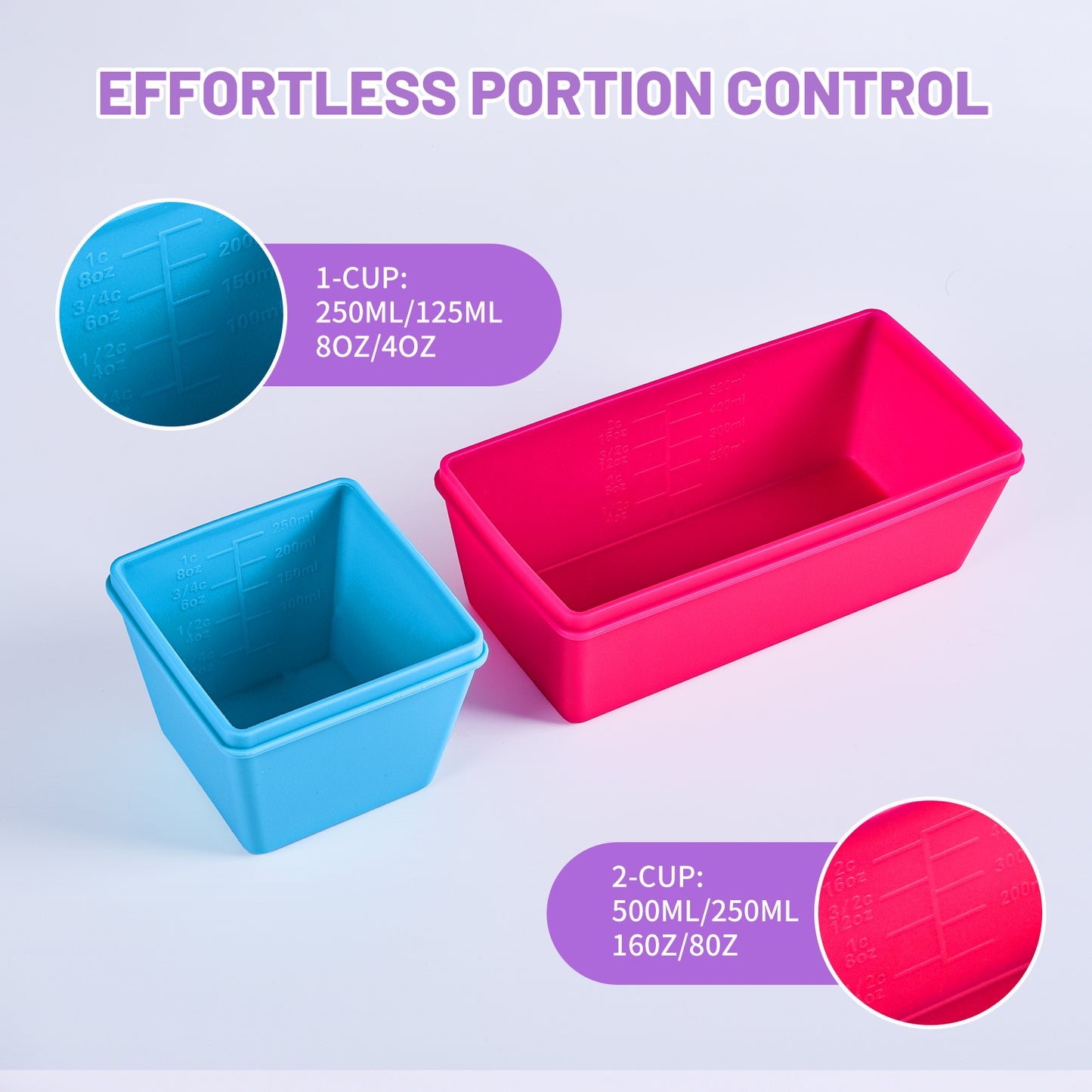 Mrsdry BPA-Free Silicone Freezer Molds with Base, Individual 6-Pack 1-Cup & 2-Cup Portion Soup Cubes Freezer Tray with Lid for Food Storage, Dishwasher Safe, Silicone Freezer Containers for Meal Prep