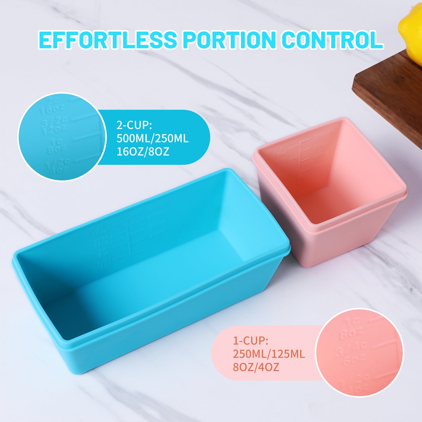 Mrsdry BPA-Free Silicone Freezer Molds with Base, Individual 6-Pack 1-Cup & 2-Cup Portion Soup Cubes Freezer Tray with Lid for Food Storage, Dishwasher Safe, Silicone Freezer Containers for Meal Prep