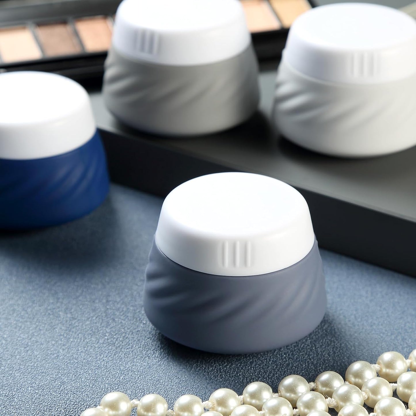 Mrsdry Travel Containers for Toiletries, Silicone Cream Jars TSA Approved Travel Size Containers with Clear Bag, Leak-proof Travel Accessories with Lid for Cosmetic Face Body Hand Cream (4 Pack)