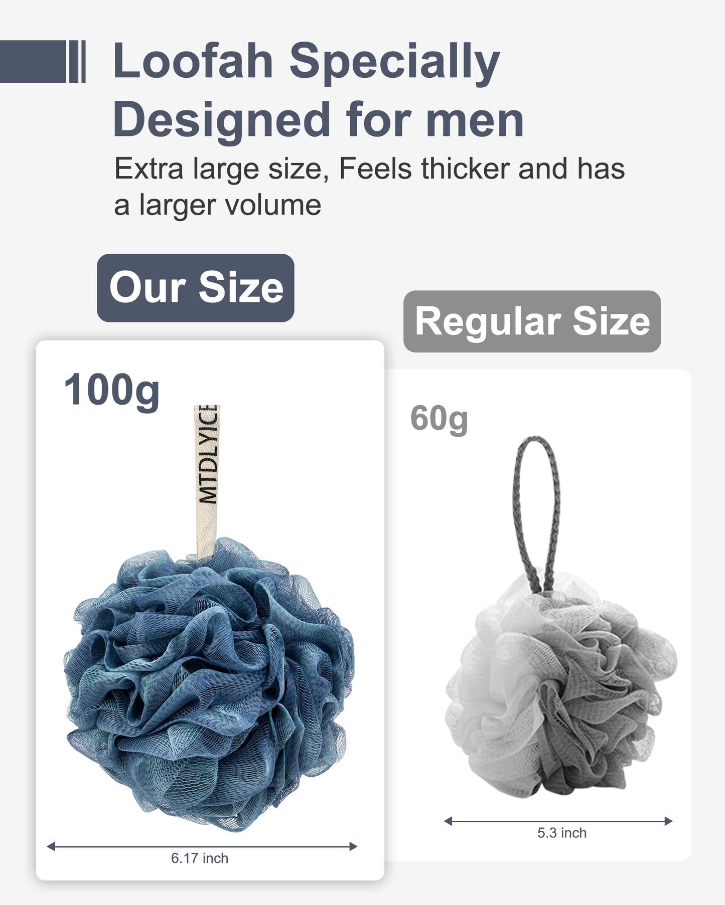 Mrsdry Loofah Sponge, XXL Large Loofah 100g 4 Pack, Bath Sponge Soft Mesh Shower Loofah for Men, Body Scrub, Shower Pouf Bath Accessories, for Body Wash, Soap (Blue)