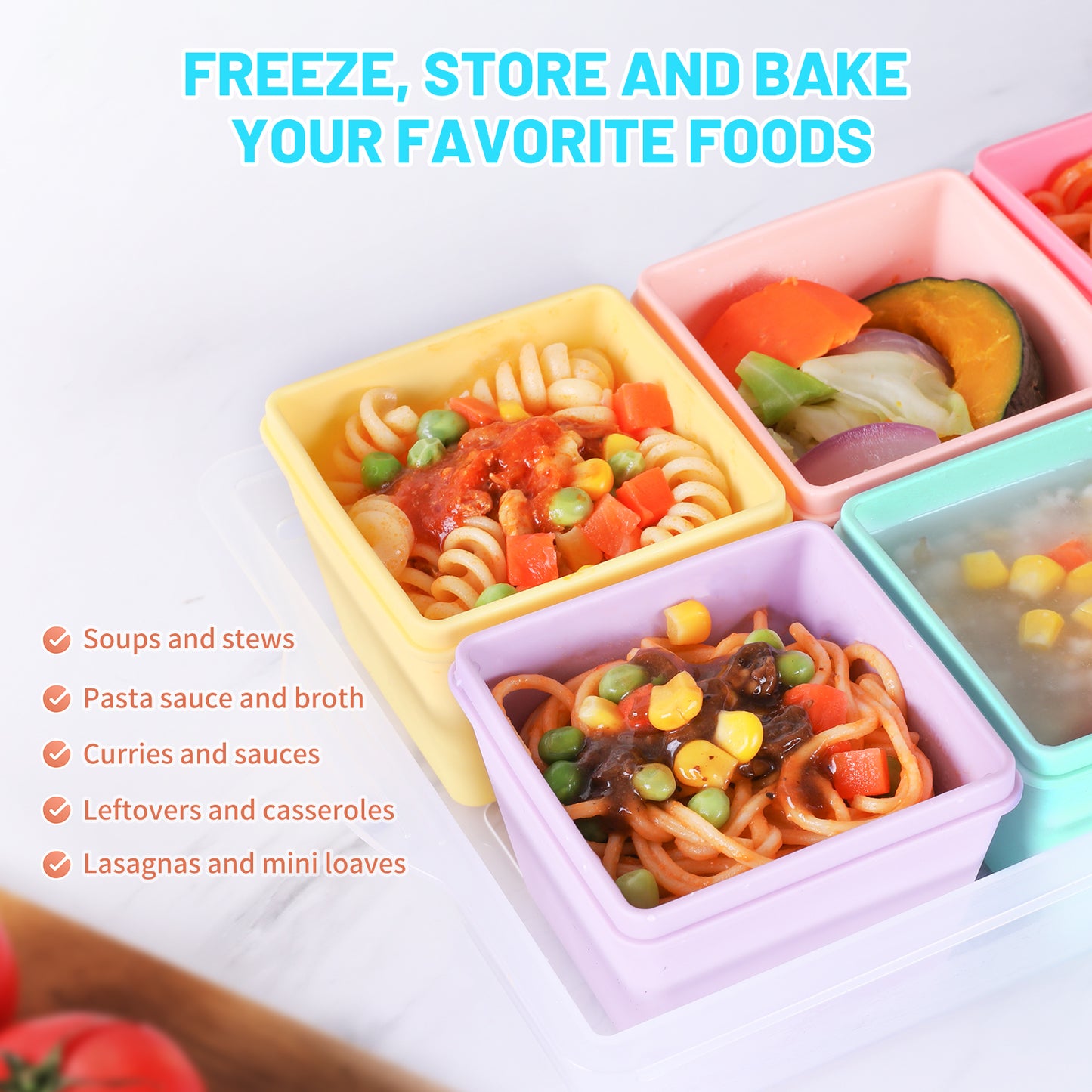 Mrsdry BPA-Free Silicone Freezer Molds with Base, Individual 8-Pack 1-Cup Portion Soup Cubes Freezer Tray with Lids for Food Storage, Oven & Dishwasher Safe, Silicone Freezer Containers for Meal Prep