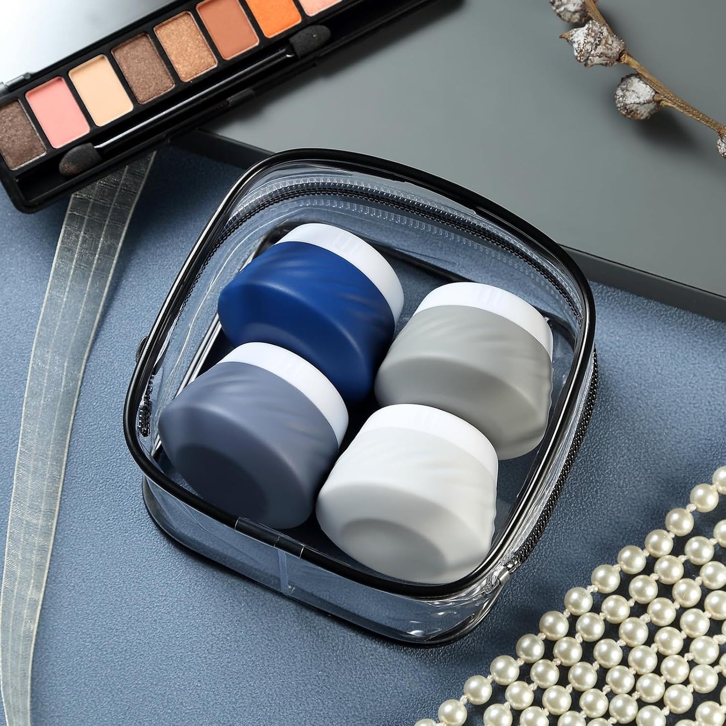 Mrsdry Travel Containers for Toiletries, Silicone Cream Jars TSA Approved Travel Size Containers with Clear Bag, Leak-proof Travel Accessories with Lid for Cosmetic Face Body Hand Cream (4 Pack)