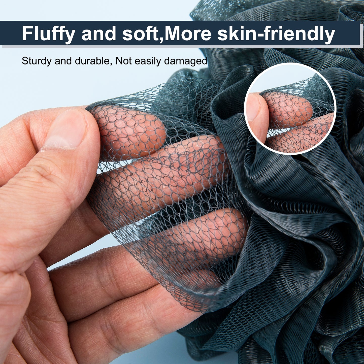 Mrsdry Loofah Sponge, XXL Large Loofah 100g 4 Pack, Bath Sponge Soft Mesh Shower Loofah for Men, Body Scrub, Shower Pouf Bath Accessories, for Body Wash, Soap (Blue Gray)