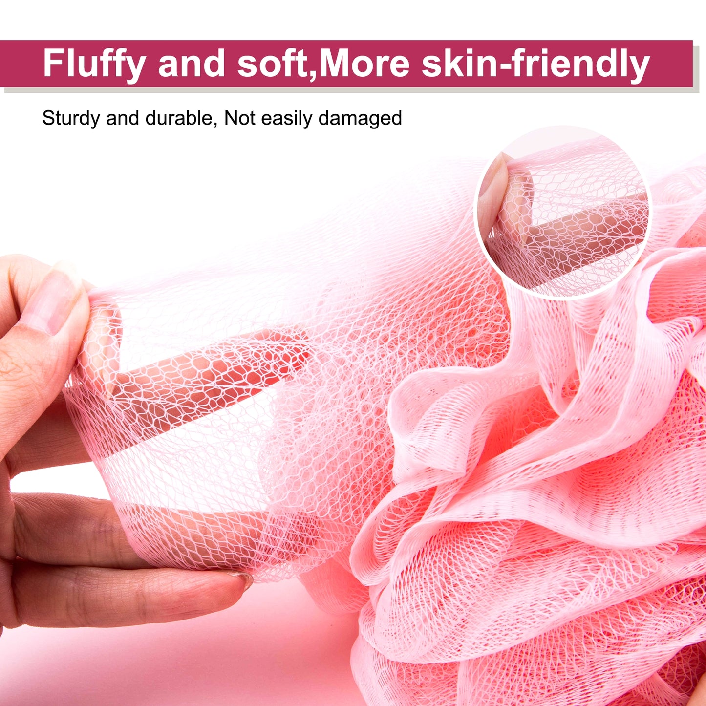Mrsdry Loofah for Women 75g 4 Pack, Bath Sponge Soft Mesh Shower Puff Loofah Sponge, Exfoliating Body Scrubber, lufas for Women, Shower Accessories (Purple Red Pink Blue)