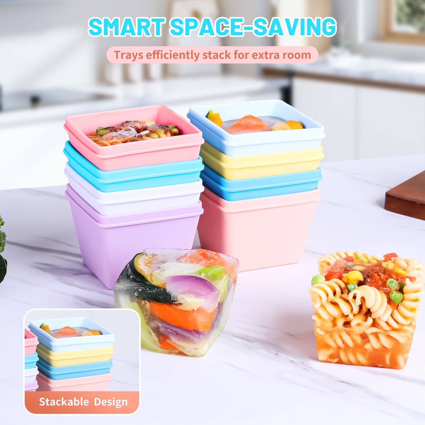 Mrsdry BPA-Free Silicone Freezer Molds with Base, Individual 8-Pack 1-Cup Portion Soup Cubes Freezer Tray with Lids for Food Storage, Oven & Dishwasher Safe, Silicone Freezer Containers for Meal Prep