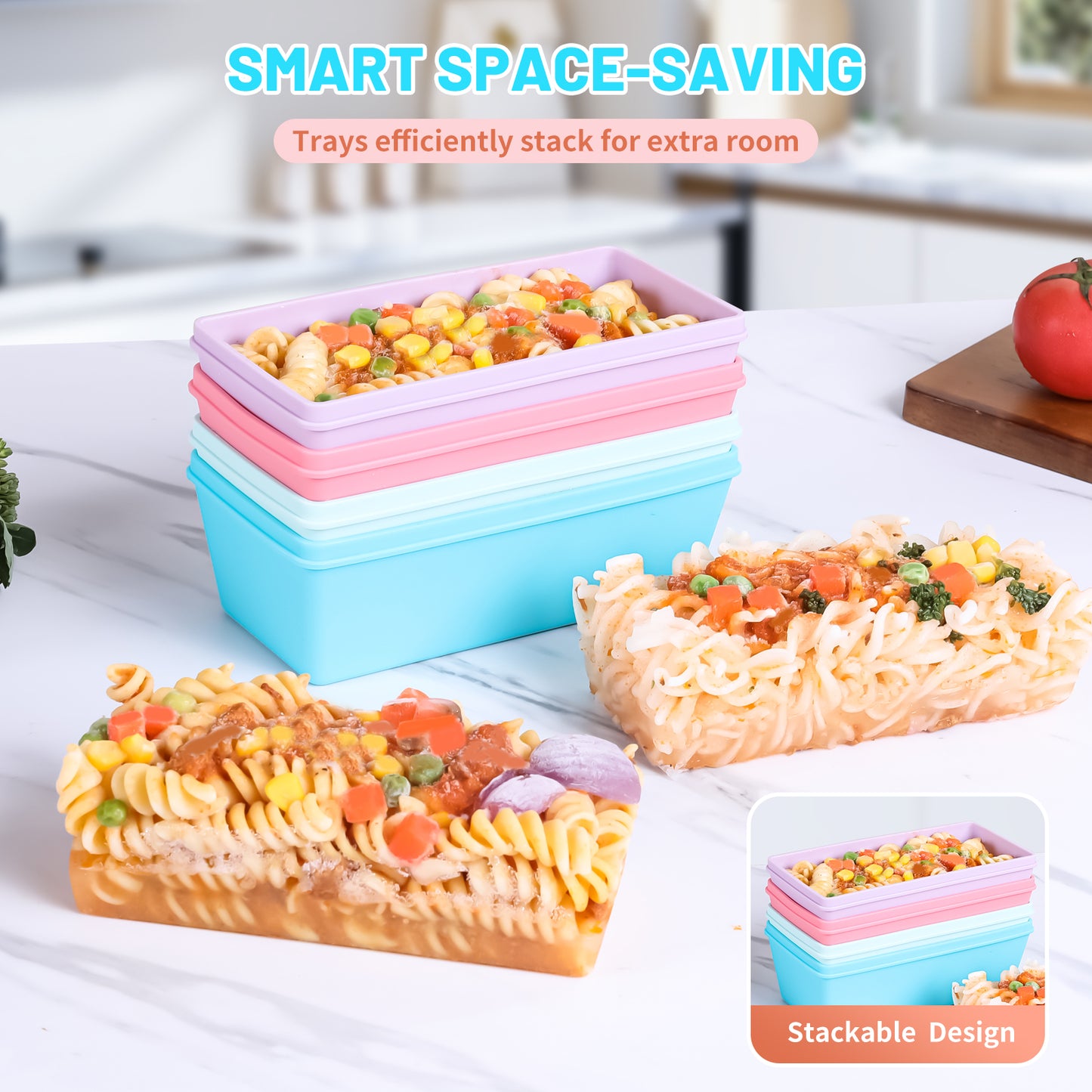 Mrsdry BPA-Free Silicone Freezer Molds with Base, Individual 4-Pack 2-Cup Portion Soup Cubes Freezer Tray with Lids for Food Storage, Oven & Dishwasher Safe, Silicone Freezer Containers for Meal Prep