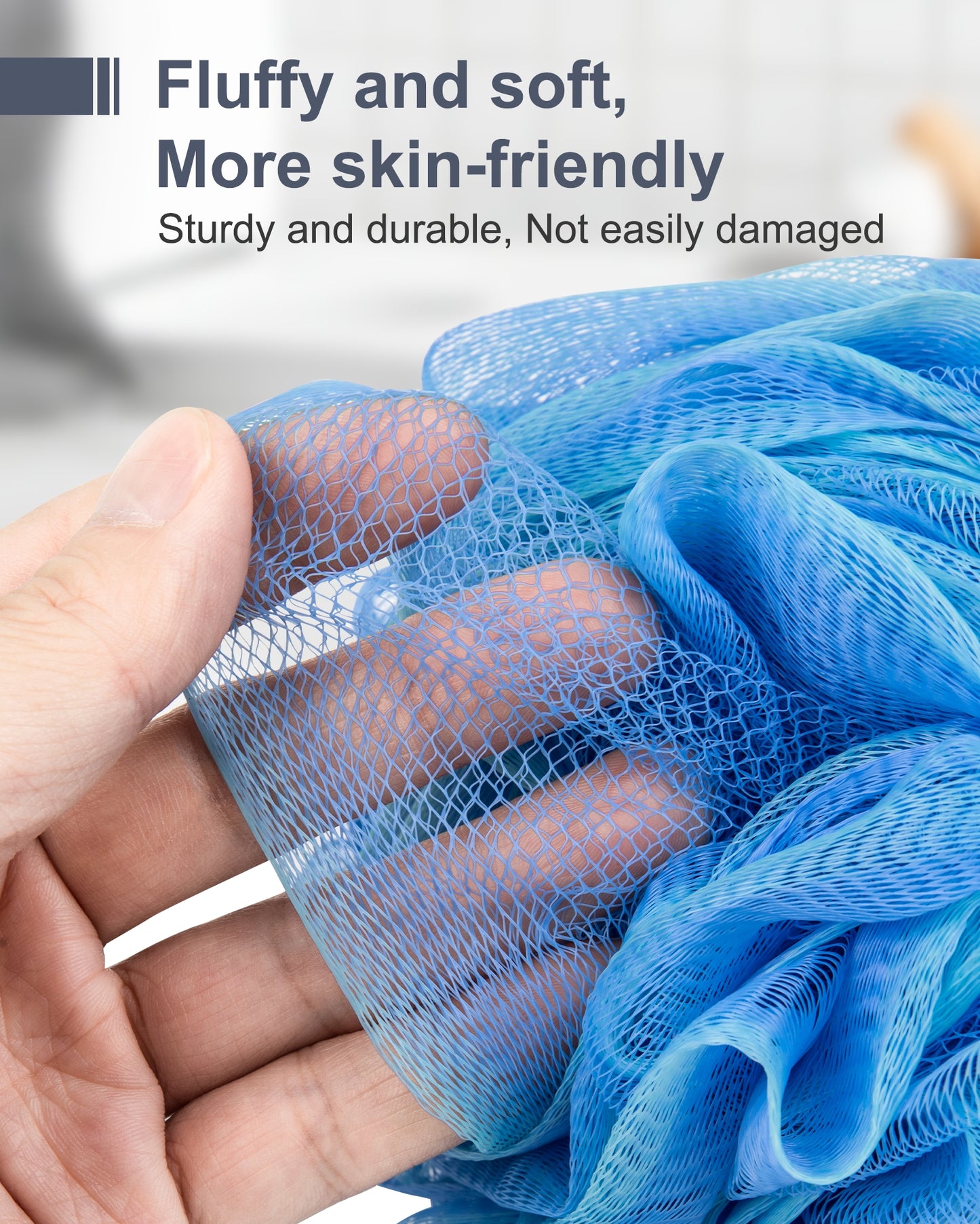 Mrsdry Loofah Sponge, XXL Large Loofah 100g 4 Pack, Bath Sponge Soft Mesh Shower Loofah for Men, Body Scrub, Shower Pouf Bath Accessories, for Body Wash, Soap (Blue)