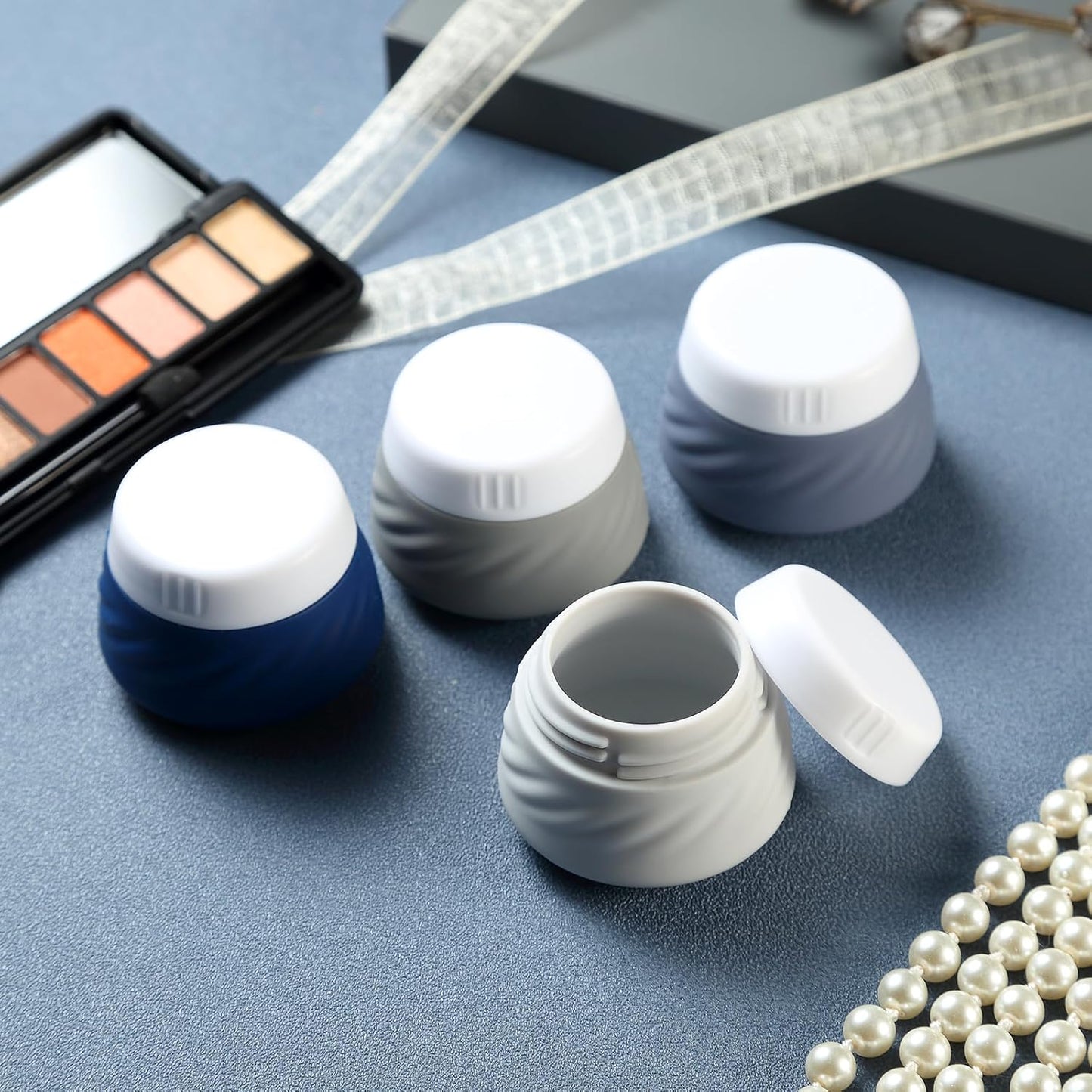 Mrsdry Travel Containers for Toiletries, Silicone Cream Jars TSA Approved Travel Size Containers with Clear Bag, Leak-proof Travel Accessories with Lid for Cosmetic Face Body Hand Cream (4 Pack)