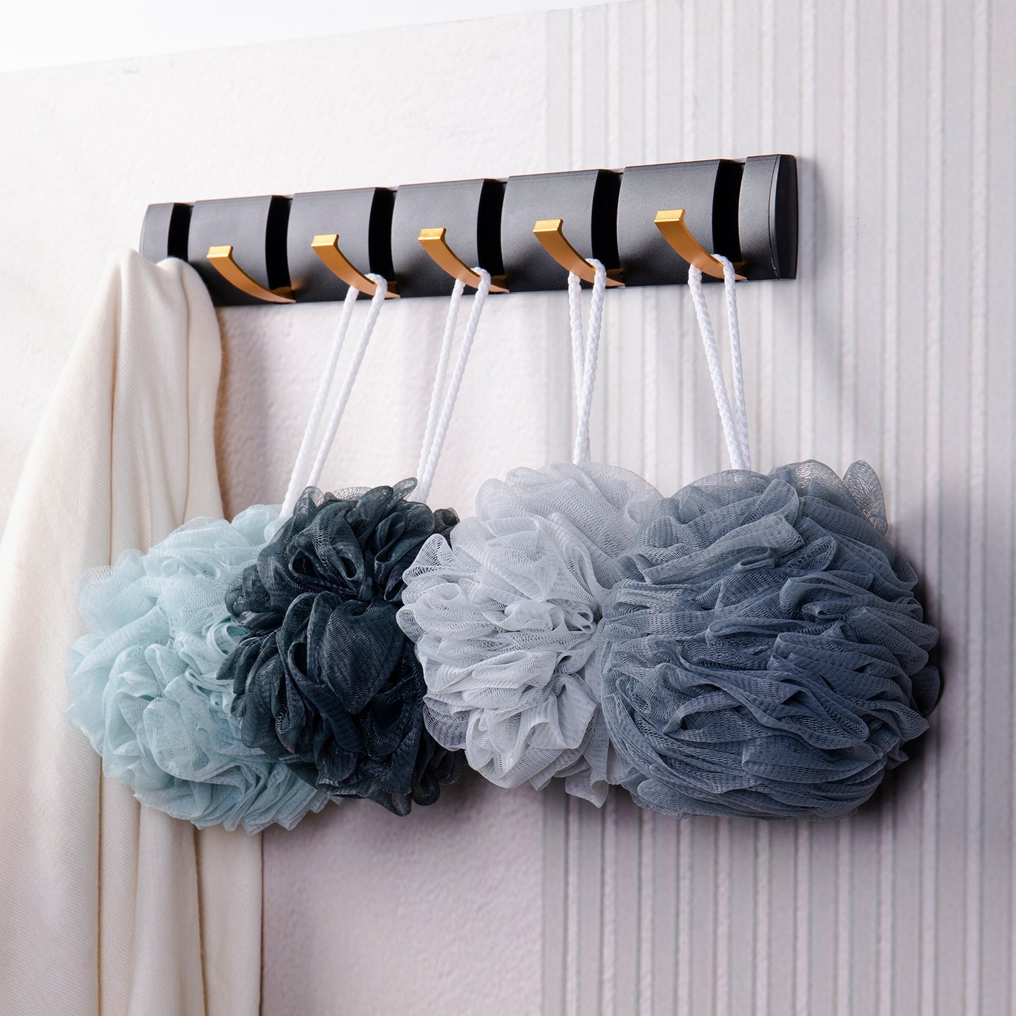 Mrsdry Loofah Sponge, XXL Large Loofah 100g 4 Pack, Bath Sponge Soft Mesh Shower Loofah for Men, Body Scrub, Shower Pouf Bath Accessories, for Body Wash, Soap (Blue Gray)