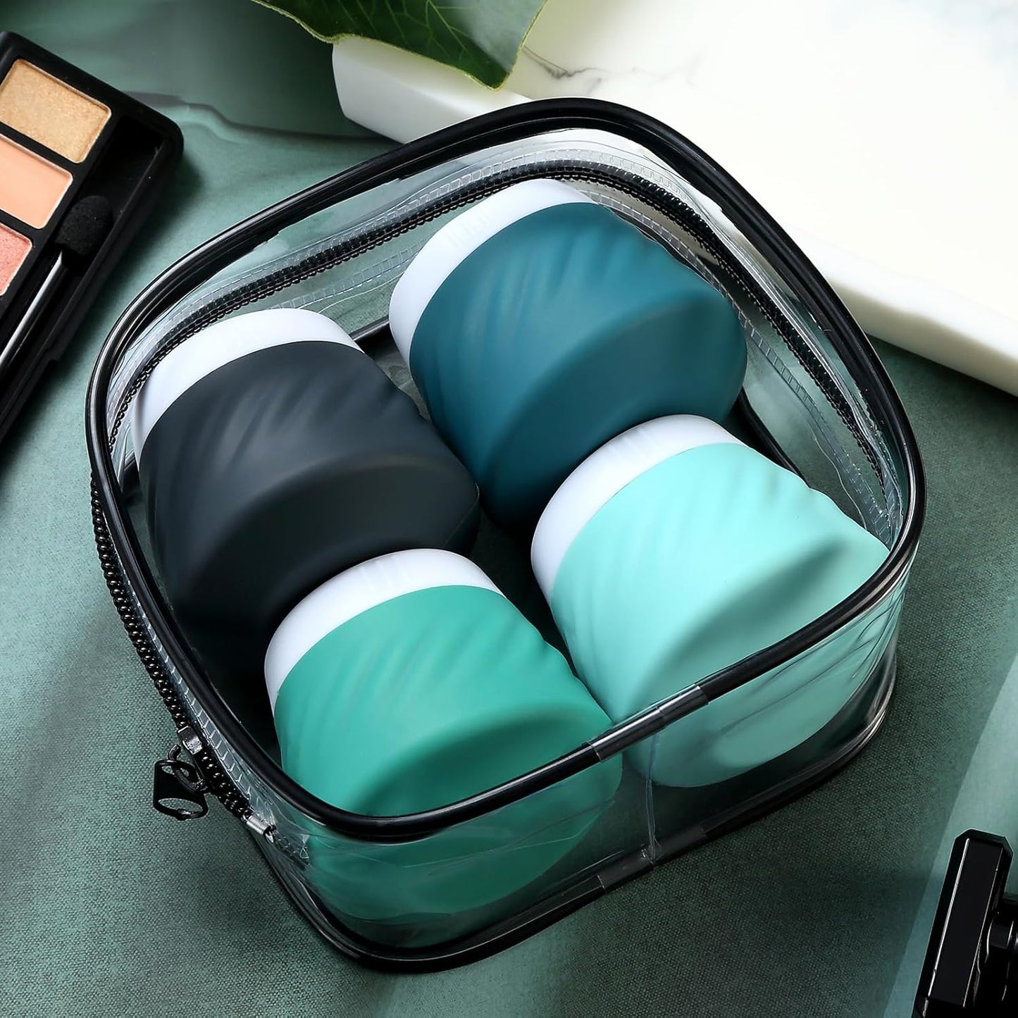 Mrsdry Travel Containers for Toiletries, Silicone Cream Jars TSA Approved Travel Size Containers with Clear Bag, Leak-proof Travel Accessories with Lid for Cosmetic Face Body Hand Cream (4 Pack)