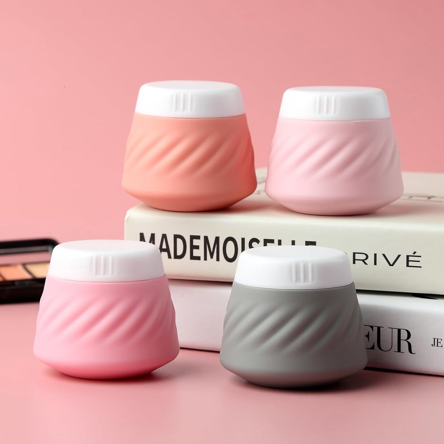 Mrsdry Travel Containers for Toiletries, Silicone Cream Jars TSA Approved Travel Size Containers with Clear Bag, Leak-proof Travel Accessories with Lid for Cosmetic Face Body Hand Cream (4 Pack)