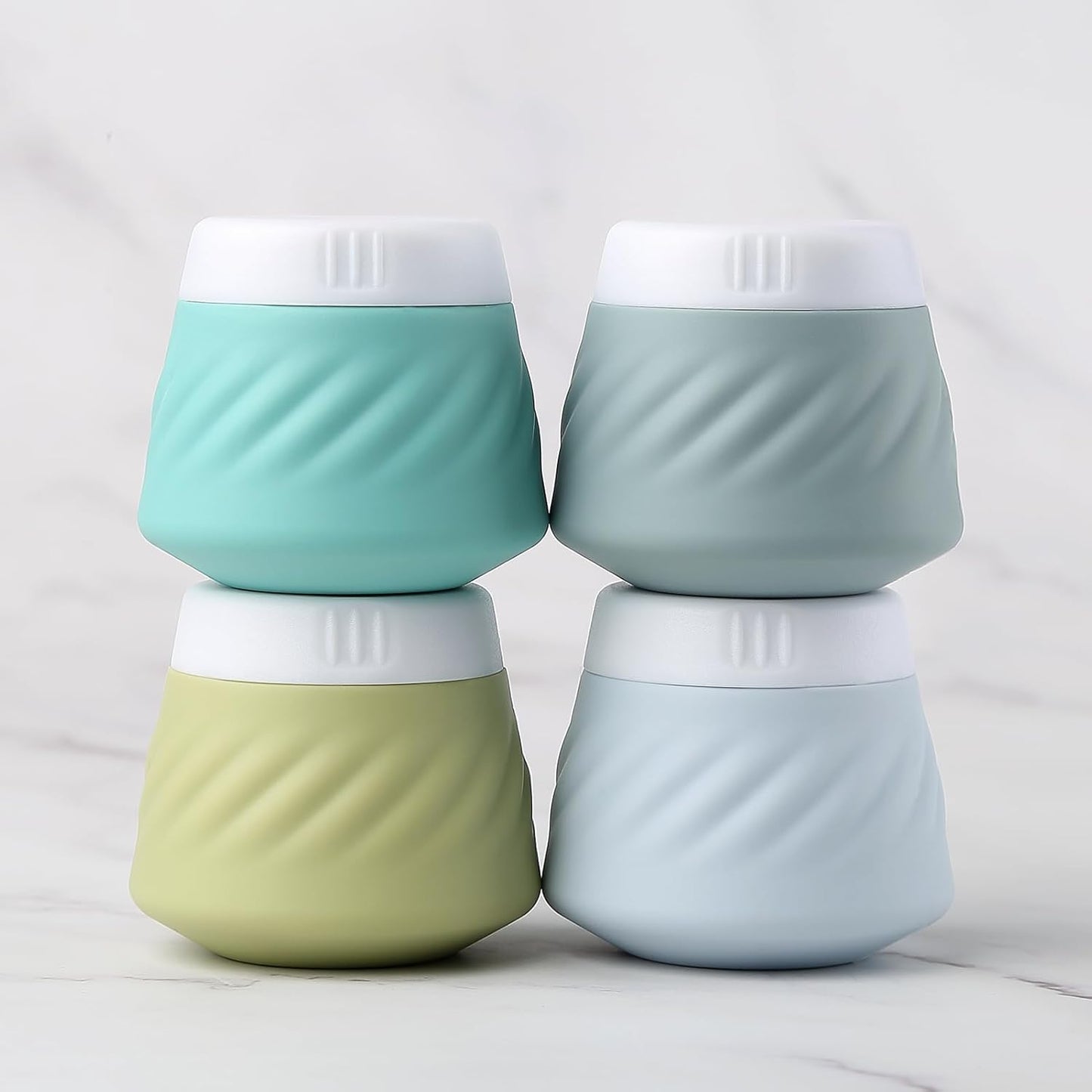 Mrsdry Travel Containers for Toiletries, Silicone Cream Jars TSA Approved Travel Size Containers with Clear Bag, Leak-proof Travel Accessories with Lid for Cosmetic Face Body Hand Cream (4 Pack)