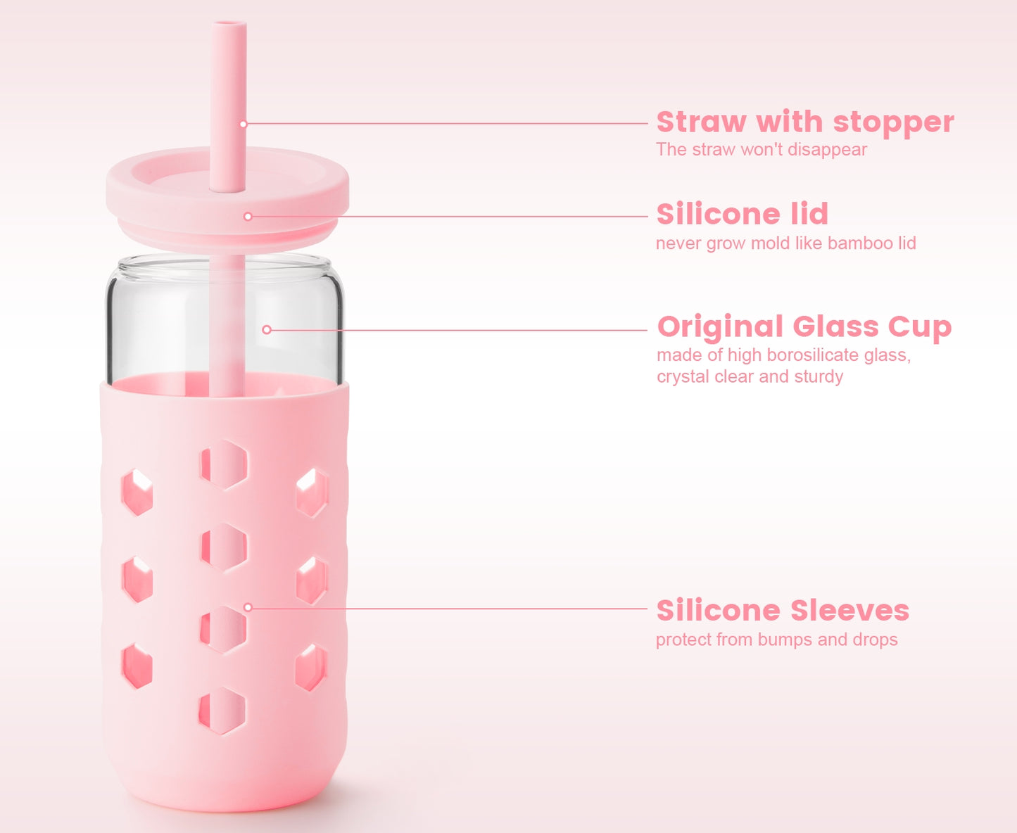 Mrsdry Glass Cups with Silicone Lids and Straws (4 Pcs), 20oz Drinking Glasses Set with Silicone Sleeves for Coffee Bar Accessories Iced Coffee Cups with Lids, Glass Tumbler Reusable for Gifts