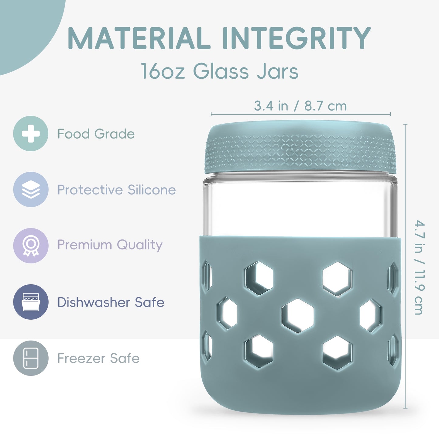 Mrsdry 6-Pack 16 oz Glass Mason Jars with Silicone Sleeves, Airtight BPA-Free Overnight Oats Containers with Lids, Dishwasher Safe Leak-Proof Meal Prep Jars for Chia Pudding, Yogurt, Snacks
