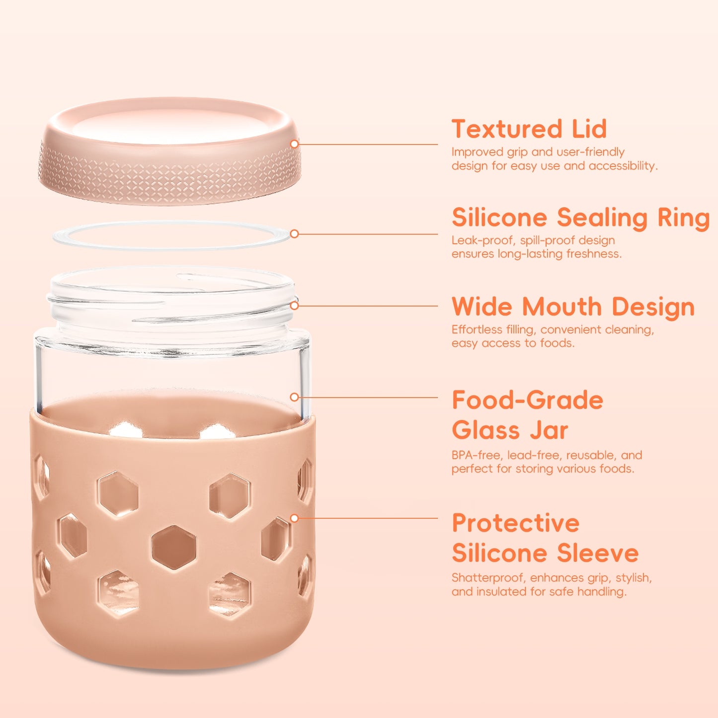 Mrsdry 6-Pack 16 oz Glass Mason Jars with Silicone Sleeves, Airtight BPA-Free Overnight Oats Containers with Lids, Dishwasher Safe Leak-Proof Meal Prep Jars for Chia Pudding, Yogurt, Snacks